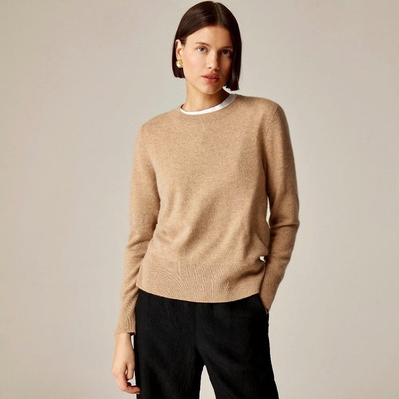 J. CREW Cashmere Classic Fit Crewneck Sweater Heathered Camel Crew Neck X-Large - Picture 1 of 15